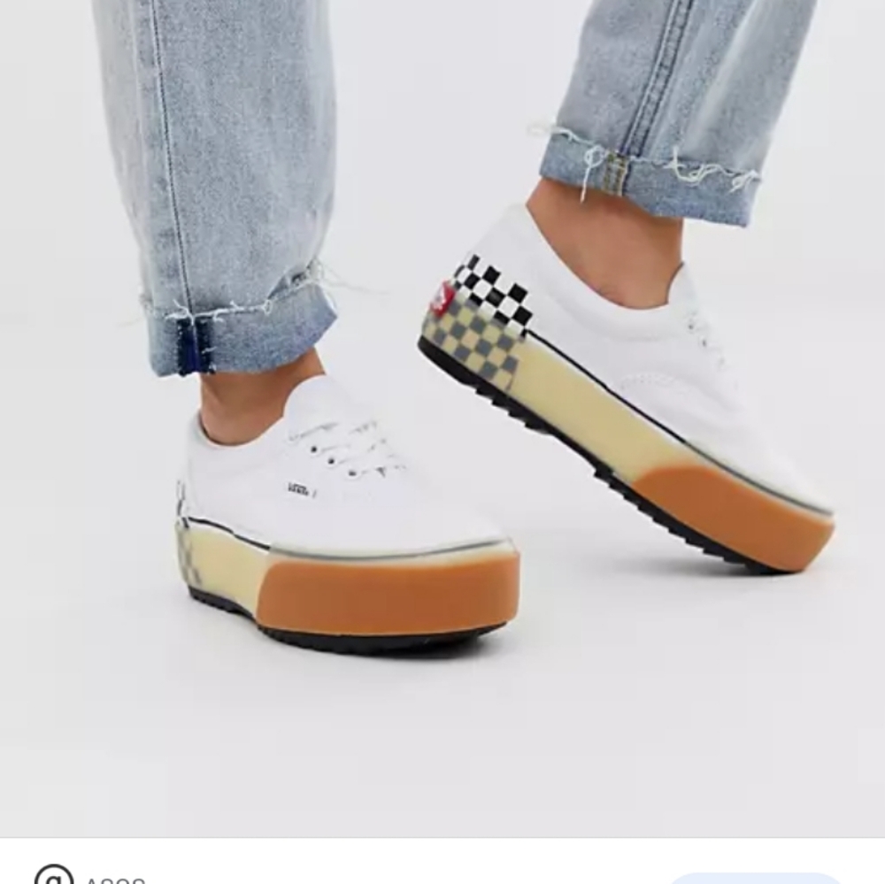 VANS STACKED White Platform Shoes Size 7